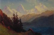 Albert Bierstadt Sunset Over a Mountain Lake china oil painting artist